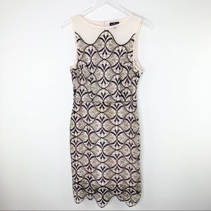 Topshop Structured‎ Lace Body-con Dress Scolloped Hem Illusion Neckline. Sz 6